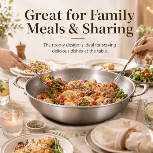 12.6 Inch Titanium Hammered Wok with Double Handles, Frying Pans Nonstick, Non-Stick Wok, Scratch-Resistant Non Stick Titanium Pans for Cooking,with lid 12.6in