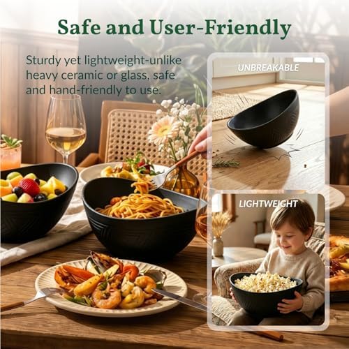 Homienly 9.6 inch Serving Bowls, Large Serving Dishes for Wedding Parties, 60 Oz for Salad, Side Dishes, Pasta, Oval Shape, Microwave & Dishwasher Safe, Set of 4, Black