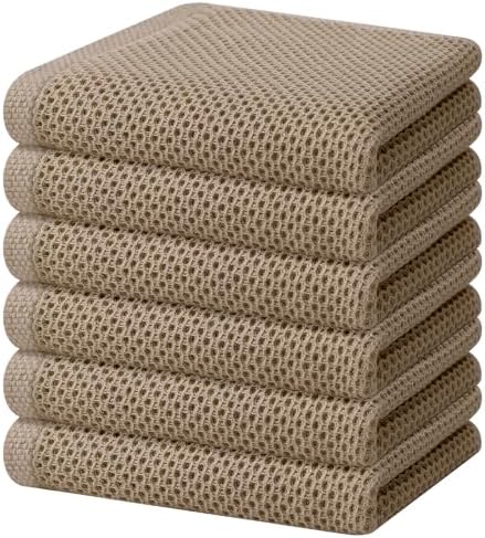 Homaxy 100% Cotton Waffle Weave Kitchen Dish Towels 6-Pack, Tan