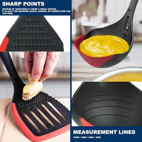 Spatula and Ladle Set, Multi-Functional Silicone Edge Cooking Utensil Set with Heat Resistant, Dishwasher Safe & Non-Scratch Design for Non-Stick Cookware