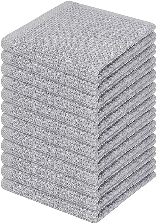Homaxy 100% Cotton Waffle Weave Kitchen Dish Cloths 12-Pack, Light Gray