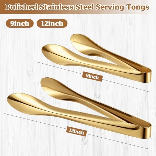 2 Pack Gold Polished Serving Tongs 9 Inch,12 Inch