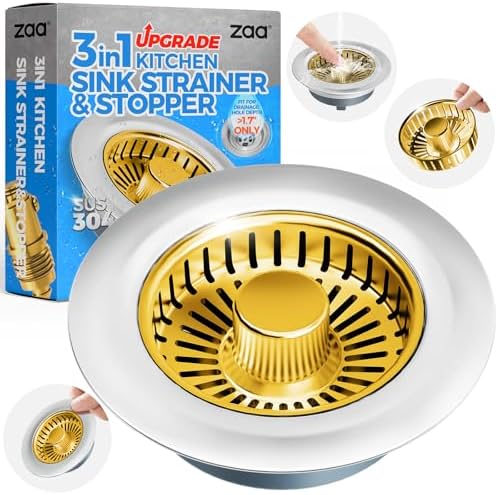 zaa 3 in 1 Kitchen Sink Drain Strainer Stopper Removable Basket Pop-Up