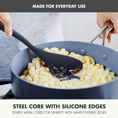 GreenPan Silicone Solid Spoon, Mixing Stirring Serving, Cooking Kitchen Utensil, Flexible Rubber Nonstick Cookware, Rigid Steel Core, Heat-Resistant, Anti-Slip Handle, BPA-Free, Dishwasher Safe, Gray