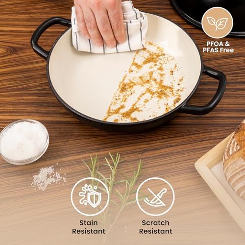 Enamelled Cast Iron Dutch Oven Pot – Dutch Oven For Sourdough Bread Baking – Cast Iron Bread Pot – Black, 6 Quarts, 26cm – by Nuovva