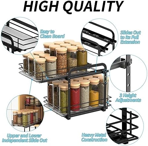 BOIVSHI Spice Rack, Pull Out Spice Racks Organizer for Cabinet, Height Adjustable Heavy Duty Metal Basket for Inside Cabinets & Pantry Closet (2 Tier,7.5''Wx10.5''Dx9.5''H)