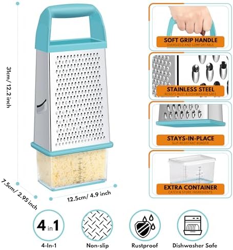 Cheese Grater With Container Box Grater Stainless Steel Kitchen Blue
