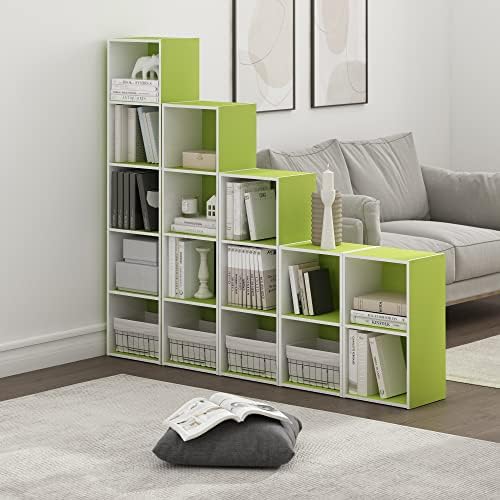 Furinno PASIR Book Shelf, 2-Tier Modern Bookshelf, Open Shelves Bookcase 9 x 12 x 21, Easy Assembly, for Living Room, Bedroom, Home Office, Green/White