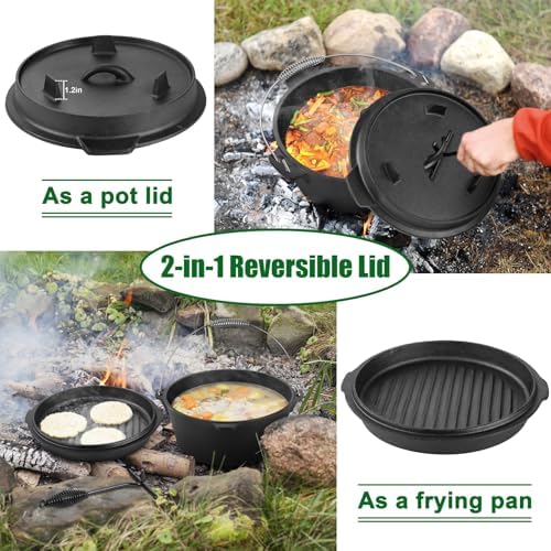 HaSteeL 5QT Cast Iron Dutch Oven Camping Pot with Stainless Steel Scrubber