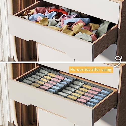 Joyoldelf Sock Drawer Organizer Divider Underwear Organizer 24-cell Fabric Dresser Drawer Organizers Storage Boxes for Socks Lingerie, Handkerchiefs, Ties 4 Pack (Grey)