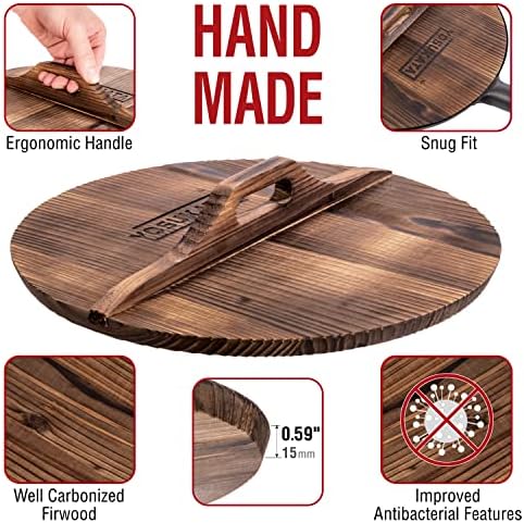 YOSUKATA Premium Wok Cover 13.2" for Wok 13.5"- Wooden lid for Frying Pan