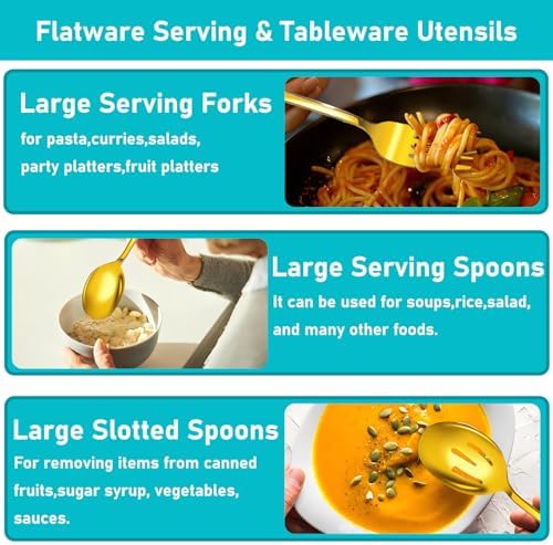 Serving Utensils, 15 Pcs Stainless Steel Large Flatware Serving Tools Kit