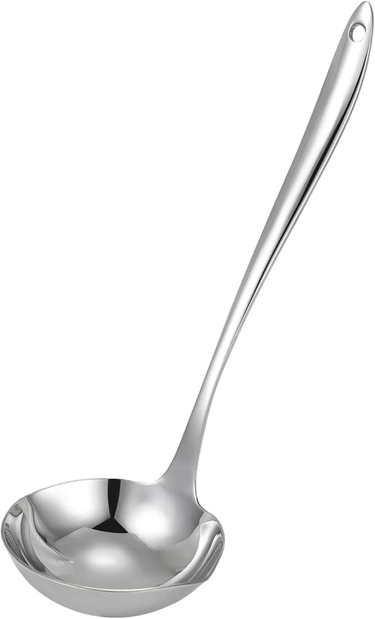 4.Oz 18/10 Stainless Steel Kitchen Ladle Cooking Utensils with 11.8-Inch Handle,Heavy Duty Serving Large Soup Spoon,Dishwasher Safe(Silver)