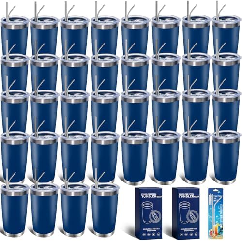 HAOLI 36 Pack Bulk 20oz Stainless Steel Tumblers, Lids & Straws, Dark Blue