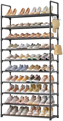 Kitsure 10 Tier Shoe Rack, Tall Shoe Organizer, 32.2" Wide, Black