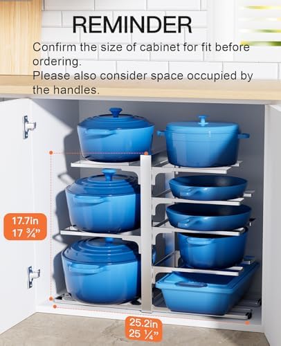 ORDORA Pots and Pans Organizer Under Cabinet 15.8" 8-Tier Adjustable Silver