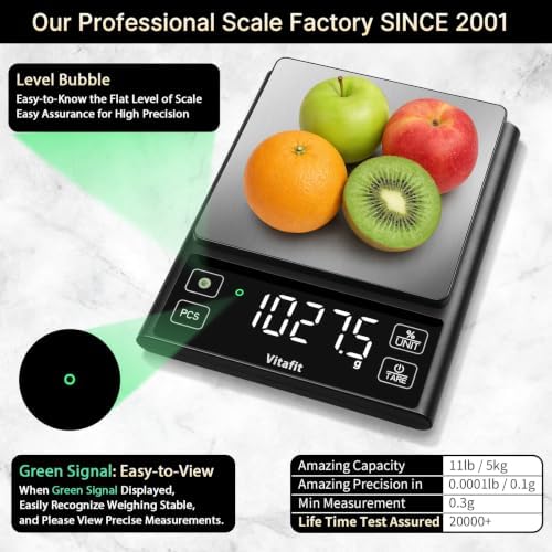 Vitafit 11lb Digital Food Scale High Accuracy 0.1g, Kitchen Scale Big LED
