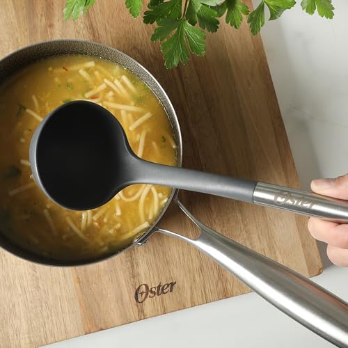 Oster Chadswyck 13” Cooking Ladle, Heat Resistant Silicone Head, Stainless Steel Handle, Safe for Nonstick Cookware, Dishwasher Safe