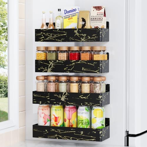 Mystozer Magnetic Spice Rack for Refrigerator Black Gold, 4 Pack