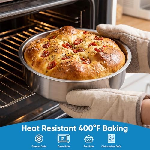 4 6 8 Inch 3-Piece Round Cake Pan Set with 150 Parchment Paper Liners, Stainless Steel Baking Pans with Handles, Includes Silicone Brush & Spatula, Layer Cake Baking Set for Cheesecake, Birthday Cake