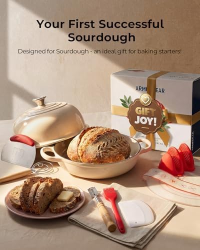 5QT Enameled Cast Iron Sourdough Bread Oven & Starter Kit, White