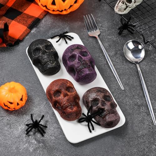 FUNBAKY Skull Baking Pan, Muffin Pan with Metal Reinforced Frame, Silicone Skull Cake Mold - Halloween Nonstick Large Molds for Baking with Handle (2 pack)
