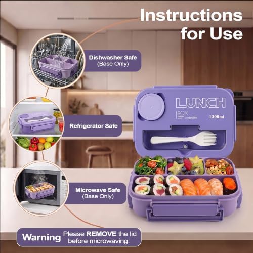 Bento Box Adult Lunch Box, Lunch Containers for Adults 44.5 Oz/5 Cup,Purple