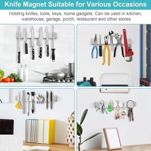 Magnetic Knife Holder for Wall, Knife Magnetic Strip Magnetic Knife Holder for Refrigerator Mount Knife Rack Kitchen Utensil Holder Metal Tool Holder Knife Block Kitchen Organizer Accessories 9.7 Inch