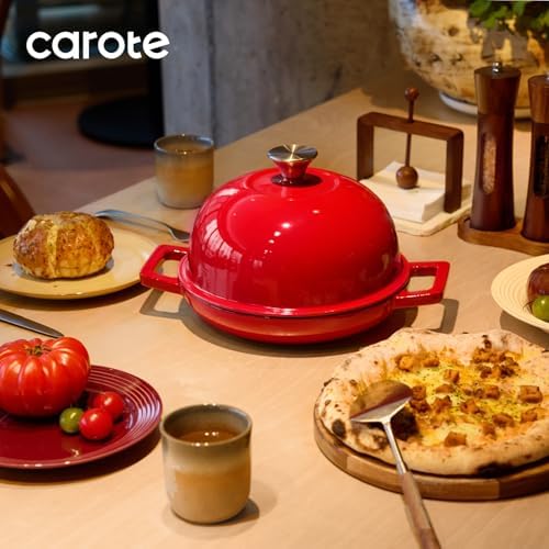 CAROTE 5QT Enameled Cast Iron Dutch Oven, Red Round Bread Oven