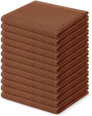 Homaxy 100% Cotton Waffle Weave Kitchen Dish Cloths 12-Pack, Caramel