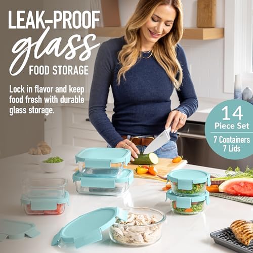 Bentgo Glass Leak-Proof Food Storage Set, 14 Piece, Airtight Lids, BPA-Free