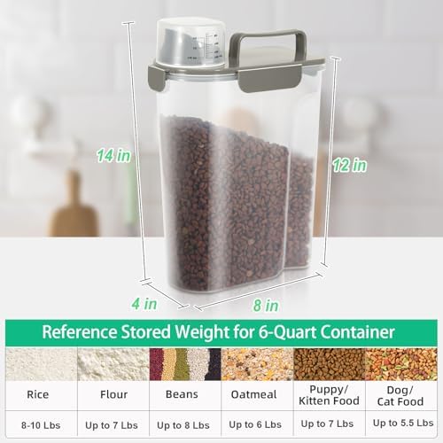 TBMax Airtight Rice Container 10 Lbs, Cereal Dispenser, Pet Cat Dog Food Storage Container, Plastic Kitchen Pantry Food Storage Holder with Cup -Dark Grey