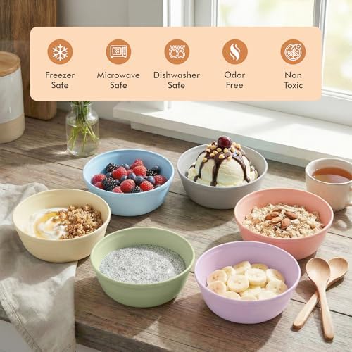 MASTERCOOK Plastic Bowls Set of 6 – 15oz Multipurpose Deep Plates Salad and Pasta Bowls Ideal for Home, Kids, Parties – Stackable Bowl for Kitchen – Non-BPA and Food Grade – Pastel Colors