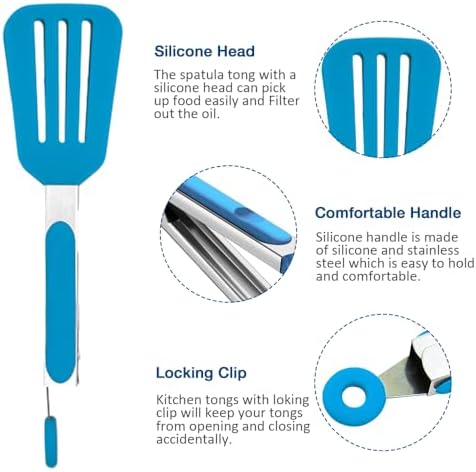 7 Inch Mini Serving Tongs with Silicone Tips Set of 3(Blue)