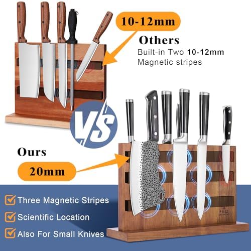ENOKING Extra Large Magnetic Knife Block, 15.2-In Acacia Wood Knife Holder for Home Kitchen, Universal Knife Holder Stand with Strong Enhanced Magnets for Safe and Multifunctional Knife Storage
