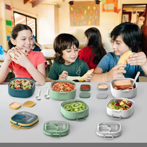 PEDECO Luch Box Set Stackable Stainless Steel Bento Box with Insulated bag,Leak-Proof,2-Tier Bento box,Lunch Box With Portable Sauce Pod and Cutlery-for Kids/Toddler,Dishwasher Safe,Green
