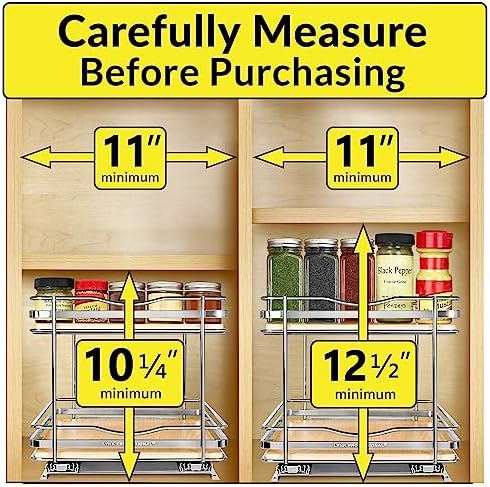 LYNK PROFESSIONAL® Élite™ Pull Out Spice Organization for Cabinets - 10-3/8 inch Wide – Spice Rack for Inside Cabinets – Wood/Chrome - Sliding Spice Rack Organizer for cabinet – Spice Rack - 2 Tier