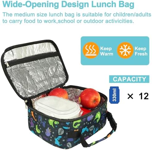 esouler Lunch Box Kids Insulated Lunch Bag for Boys & Girls Durable Children Lunchbox for School with Water Bottle Holder-Purple Dinosaur