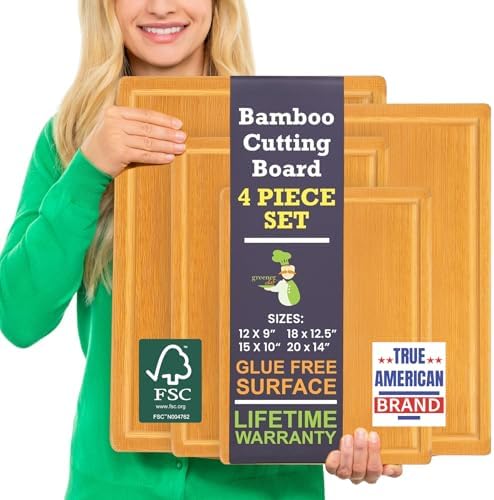 Glue-Free Surface™ 2XL Extra Large Bamboo Cutting Board Set of 4 – Small, Medium, XL, and Oversized Sizes from Chopping Vegetables to Carving Meat & Turkey for Large Family Meal Prep and Gatherings