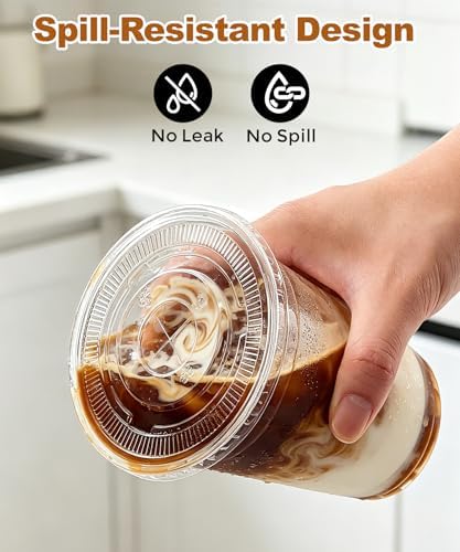 Ginkgo 50 Pack 16 oz Clear Plastic Cups with Lids and Straws