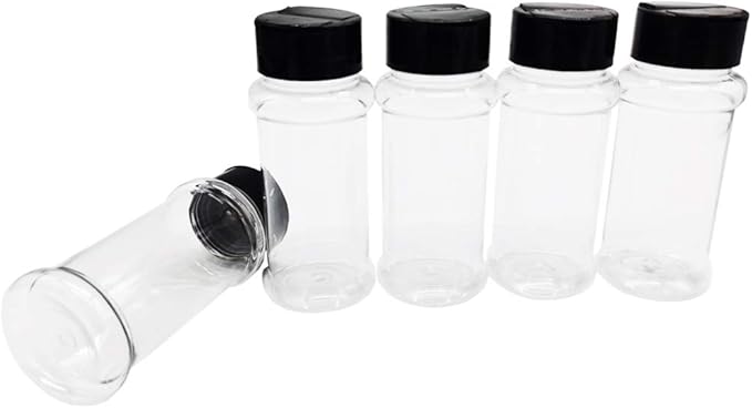 OJYUDD 16 Pack 3.4oz/100ml Plastic Spice Bottles Set,Empty Seasoning Containers with Black Cap,Clear Reusable Containers Jars for Spice,Herbs,Powders,Glitters