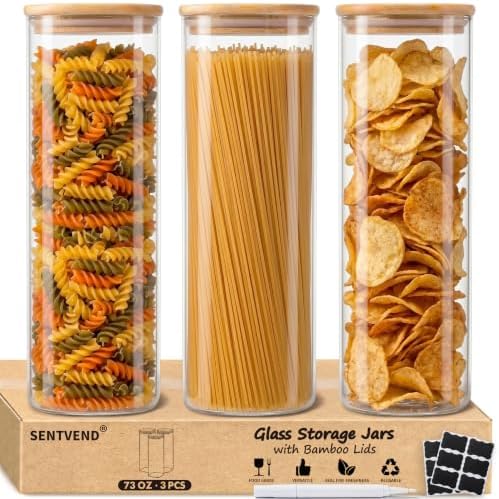 SENTVEND 73 Oz Glass Jars - 3 Pack Food Storage Containers with Lids Square