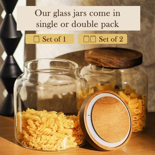 Labina Glass Jar with Wood Lid, Airtight Kitchen Storage Canister