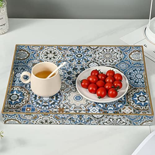 AGIOTA Boho Coffee Table Trays Serving Tray with Handles Large Tray for Ottoman Modern Decorative Tray for Living Room
