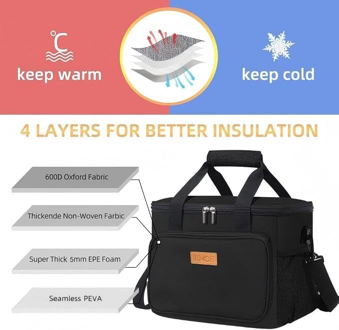 iknoe Insulated Lunch Bag, Foldable 8.5L Cooler Bag for Men & Women, Lunch Box