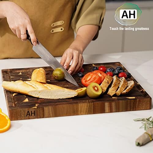 AZRHOM Large Solid Acacia Wood Butcher Block 17x13x1.5 in Cutting Board