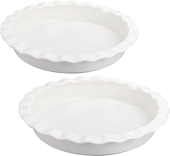 Foraineam Porcelain Pie Pan for Baking, Oven Safe Pie Plate Baking Dish, 9 Inches Round Deep Dish with Ruffled Edge, Set of 2
