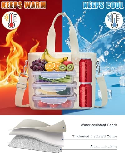 Capolo Lunch Bag for Women,Small Insulated Lunchbox Tote Reusable,M-White