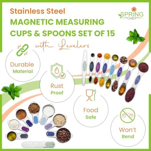 Spring Chef Magnetic Measuring Cups & Spoons Set of 15, Winter Frost