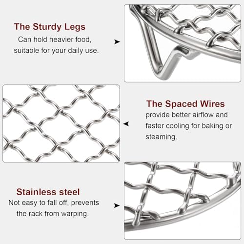 HARFINGTON 2pcs Round Cooking Rack 10.2-inch 201 Stainless Steel Cross Wire Barbecue Grill Net with 20mm Legs for Cooking Baking Steaming BBQ